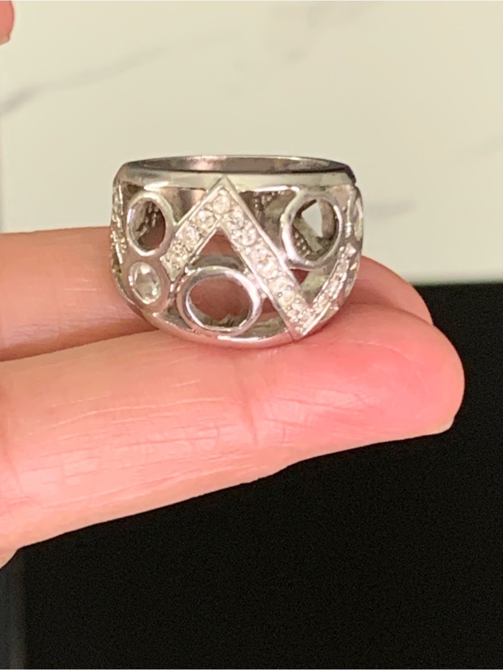 HEAVY 12g VTG 925 Sterling Silver Cut-Out Pave Statement Ring Sz 7.1/2   AS IS